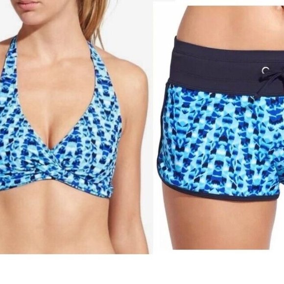 Athleta Other - Altheta Tie Dye Tara Bikini Top Swim Shorts Set Bora Bora Blue 34D/DD XXS H13303